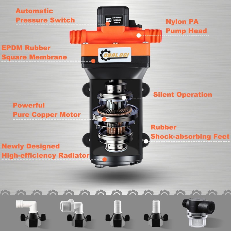 RV Fresh Water Pump 12V DC 6.0GPM 70PSI with Automatic