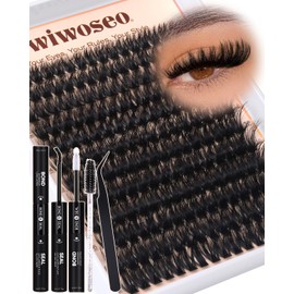 Lash Clusters Kit Fluffy 100D Thick Eyelash Clusters 10-18MM 192pcs 3D Volume Cluster Eyelash Extensions Kit D Curl Lashes Cluster Wispy Lash Extensions DIY Individual Lashes by wiwoseo
