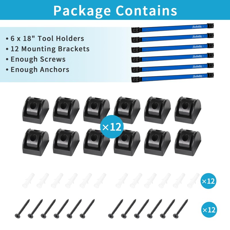 Rechabite 6 Pieces 18" Magnetic Tool Holder Strip, Blue Magnet