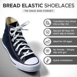 Bread Elastic Shoelaces – Tie Once, Slip On – Stretch Shoelaces That Look Real for Sneakers, Boots & Everyday Wear, Cloud White, 54"