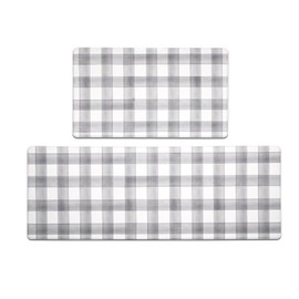 FRESHMINT Modern Farmhouse Plaid 2 Piece Set Kitchen Mats for Floor Anti Fatigue Waterproof & Non-Skid Kitchen Rugs Cushioned Kitchen Mat for Standing Washable Comfort Desk Kitchen Runners