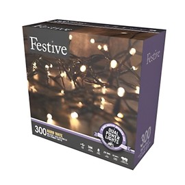 Festive Christmas String Lights, Battery Operated Timer LED, Warm White, 300 bul