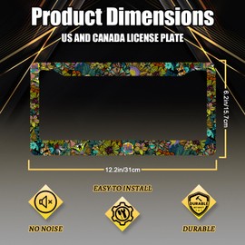 Colorful Hippie Flowers Floral License Plate Frame Sunflowers License Plate Holder for Front and Rear Car Tags Stainless Steel Funny License Plate Car Decoration with Screws 12.2" x 6.2"