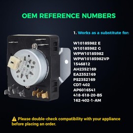 AppliFix W10185982 Dryer Timer Compatible with Whirlpool, Maytag, KitchenAid, Jenn-Air, Amana, Magic Chef, Admiral, Norge, Roper Replacement for AP6016541, PS11749831, 1546812, WPW10185982