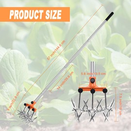 BARAYSTUS Rotary Cultivator Garden Rotary Tiller Adjustable Stainless Steel Poles Hand Tiller for Soil Mixing or Reseeding Grass Lawn Tiller Total Length 57 Inch