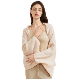 Huralona Women's Cashmere Shawl Wrap Scarf with Sleeves Outer Warm Knitted Open Front Poncho Cape Fall Winter (Cream)