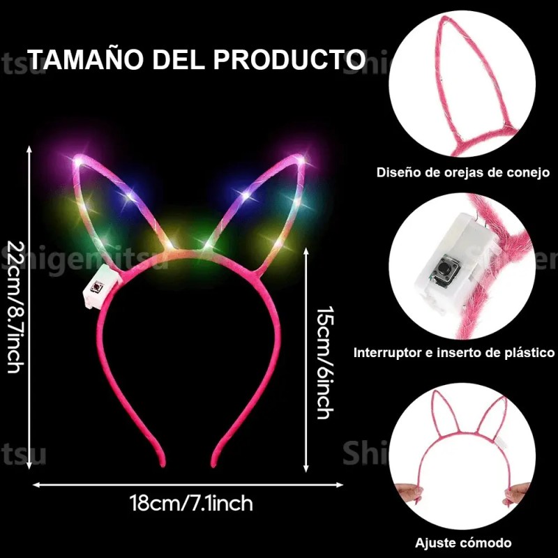 12 Tiaras Diademas Luz Neon Tocado Luminosa Orejas Fiestas