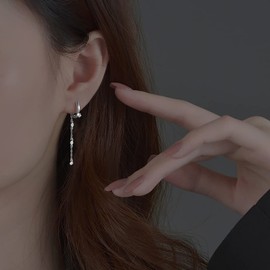 SLUYNZ 925 Sterling Silver CZ Dangle Hoop Earrings Chain for Women Teens Huggie Hoop Dangly Earrings Tassel (A-Silver)