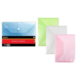 Document Folder Wallet A4 Pack of 4 Plastic with Stud Fastening Carry Folders