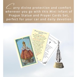 Mini Infant of Prague Statue (2 Inch) - Holy Infant of Prague Prayer Card, The Lord's Prayer Card - Infant Jesus of Prague Statue for Car - Santo Nino De Praga Estuata, Catholic Cards Set - 3 Items