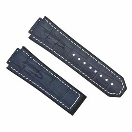 Ewatchparts 25mm Leather Rubber Watch Band Strap Compatible With 44-45mm Hublot Big Bang With Black Screw