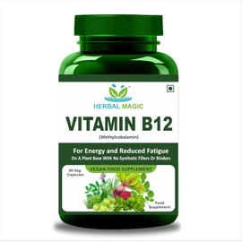 Herbal Magic's Pure & Natural Vitamin B12 Capsules x 60-9 Types of Fruits/Vegetables/Herbs - 100% Natural Formula - UKAS LAB Tested - Free from Fillers & Preservatives
