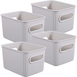 Superio 1.5 L Mini Ribbed Storage Bin- Plastic Storage Bin (White Smoke, 4 Pack)
