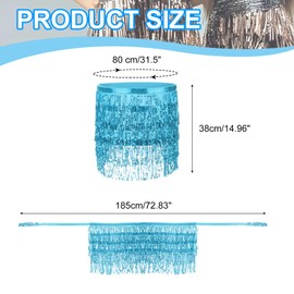 PATIKIL Women's Sequin Tassel Skirts 73x15 Inch, Rave Fringe Sparkle Skirt Belly Dance Hip Scarf for Women Festival Party Costume Performance, Light Blue