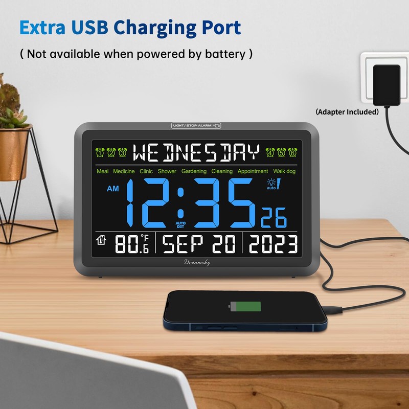 DreamSky Digital Clock with Date and Day of Week -