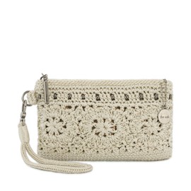 The Sak Vita Small Crochet Wristlet Purse - Hand Crochet Women's Clutch for Everyday & Travel - Mini Handbag With Card Slots, Zipper Closure & Pockets - Natural Medallion