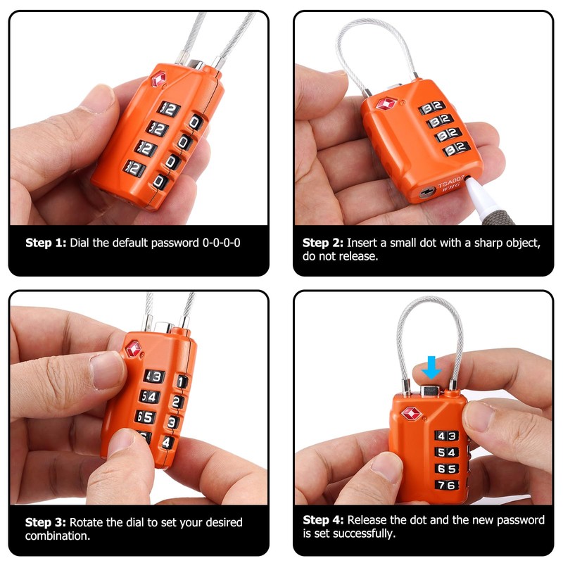 SharkByte TSA Approved Suitcase Locks - 4-Dial Security Travel Combination