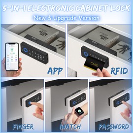 Dhiedas Smart Cabinet Lock - Drawer Locks Baby Proofing, RFID Keypad Fingerprint Keyless Electronic Bluetooth Biometric Child Safety Cabinet Lock for Adults Liquor File Desk Cupboard Black