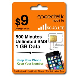SpeedTalk Mobile Universal SIM Card Kit for 5G 4G LTE iOS Android Smart Phones | Talk Text Data | Triple Cut 3 in 1 Simcard - Standard Micro Nano | No Contract Cellphone Plan (1 GB)