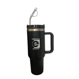 Essentials Elevated 40oz Stainless Steel Vacuum Tumbler with Handle, Reusable Straw-100% Leakproof (Black)
