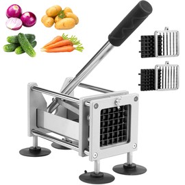 French Fry Cutter Professional Stainless Steel Potato Cutter with 1/2 Inch and 3/8 Inch Blades Commercial French Fries Slicer for Potatoes Carrots Cucumbers