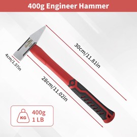 HOUSERAN Engineer Hammer, Sheet Metal Hammer 400g, Cross Peen Hammer with Non-Slip Rubber Grip for Construction, Gardening, Home Improvement