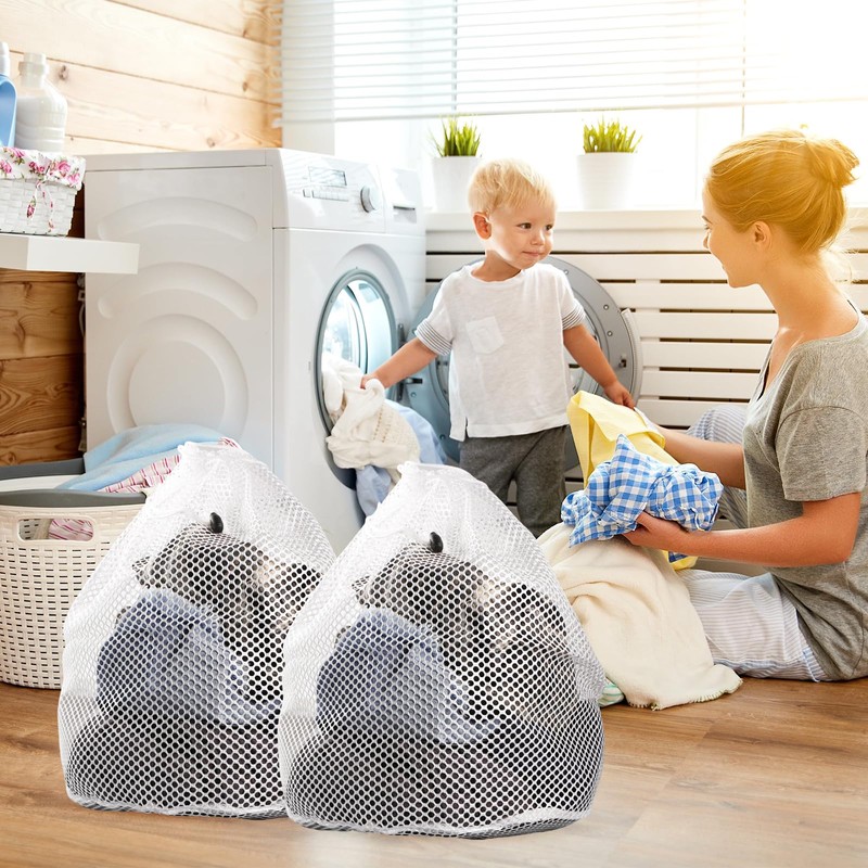 2 Pcs Net Laundry Bags, Drawstring Mesh Laundry Bag, Reusable