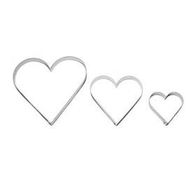 No-brand Stainless Steel Heart-Shaped Cookie Cutters, Set of 3, 5/8 and 11.5 cm