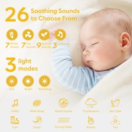 Easy@Home White Noise Machine: 26 Musical Soothing Sounds with Nightlight for Baby to Help Children and Adults Sleep | 3 Modes and 7 Light Colors | Timer | USB