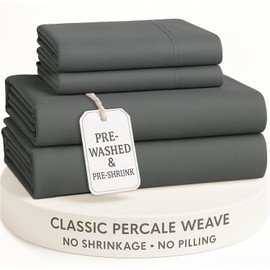 LANE LINEN Queen Sheet Set – Long-Staple 100% Cotton, Pre-Shrunk Bed Sheets in Crisp Percale Weave, Made for Everyday Luxury & Soft Comfort Sleep, Low Pill, 15” Deep Pocket Queen Sheets – Charcoal