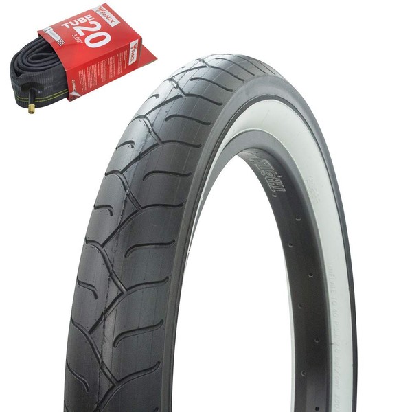 Fenix Cycles Bicycle Bike Tire Black Thread White Side Wall & Tube 20" x 3.00" 33mm Schrader Valve