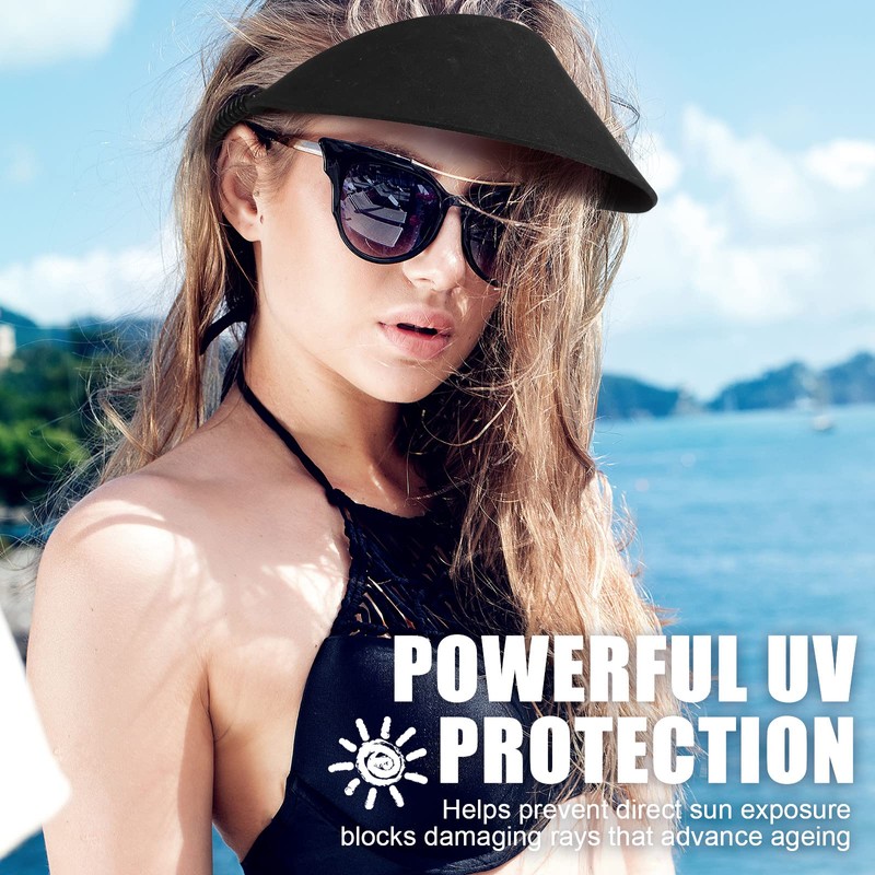 Vabean 3 Pcs Sun Visors for Women Solid String Sun