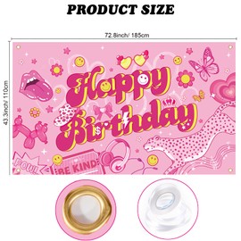 Qpout Preppy Happy Birthday Backdrop Pink Preppy Birthday Banner Hot Pink Birthday Photography Background for Girls Women Preppy Party Decorations Hot Pink Birthday Decorations