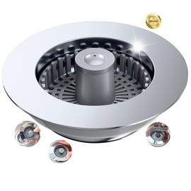 Kitchen Sink Drain Strainer, Sink Strainer, 3 in 1 Kitchen Sink Stopper, Sink Drain Stopper with an Extra Anti-Clog Sink Strainer Basket for Standard 3-1/2" Drain, Brass Material Electroplated Chrome
