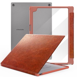 E NET-CASE Case for Remarkable Paper Pro Tablet - Lightweight & Transparent Back Shell Protective Book Folio Cover with Built-in Pen Holder - for 11.8" 2024 Released (Brown)