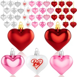 36Pcs Valentines Day Decor Heart Ornaments Classic Red Pink Silver Valentines Heart Decorations Heart Shaped Baubles Hanging Ornaments for Valentine’s Day Christmas Tree Wedding Anniversary Party