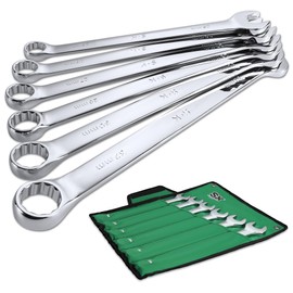 SK Long Pattern Combination Wrench Set, Metric 25 to 32mm, 6-Piece, SuperKrome Finish, Premium CR-V Construction, with Rolling Pouch
