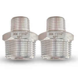 1” Male x 1/2" Male NPT Threaded Reducing Nipple Pipe Fitting Adapter, Heavy Duty 304 Stainless Steel Hex Nipple Reducer Straight Connector Pipe Adapter (1”-1/2”)