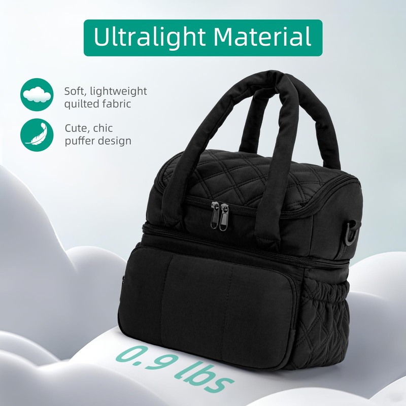 stillithou Double Deck Lunch Bag Insulated Leakproof, Quilted Puffer Lunch