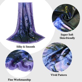 vimate purple large silk Scarf for Women-Silk Like Long Floral Scarves Beach Shawl and Wraps for Travel Headscarf Birthday Gift (Style 30)