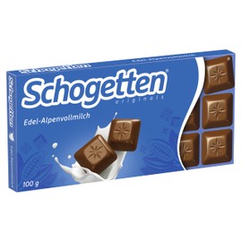 Schogetten Schogetten Edel-Alpenvollmilch 100g Schokoladentafel, praktisch einzeln portioniert. Ein Genuss. Stück für Stück.