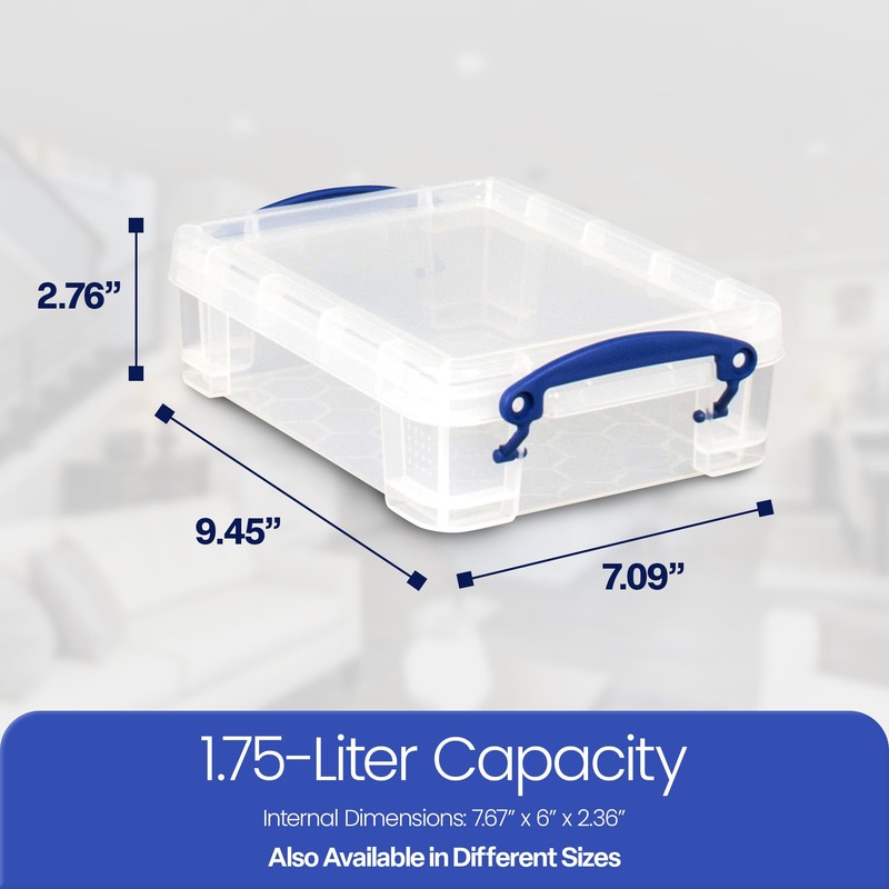 Really Useful Box 1.75 Liter Plastic Stackable Storage Container with