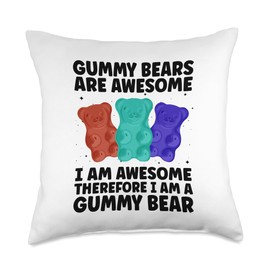 Gummy Bear Gift Gummy Bear Clothing & Accessories Funny Bear Art for Kids Girl Women Candy Lover Gummies Throw Pillow, 18x18, Multicolor