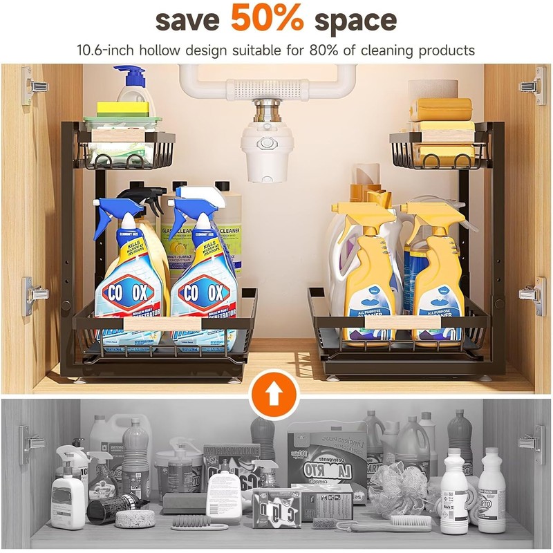 Sevenblue 2-Pack 2-Tier Height Adjustable Under Sink Organizer & Storage
