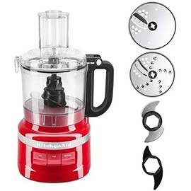 KitchenAid 7 Cup Food Processor Plus 3 speed Knead Chop Shred Slice Puree Empire Red (RENEWED)