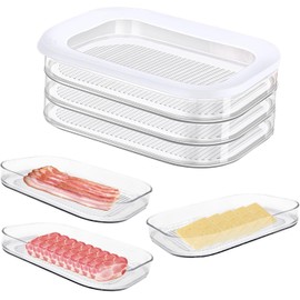 Deli Meat Container for Fridge,Clear Plastic Deli Containers with Lids for Refrigerator Organizing, 3-Layer Stackable Meal Prep Containers for Bacon, Cheese, Ham, Cold Cuts, Salami Storage