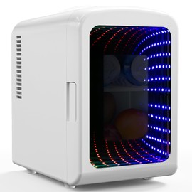 Antarctic Star Small Compact Refrigerator with Gaming Light, 4L Capacity/6 Cans Portable Mini Fridge, for Bedroom,Car,Office and Dorm, Small Cooler for Cosmetics, Beverage and Food, White