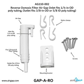 Reverse Osmosis Filter Air Gap (Inlet fits 1/4-in OD Poly tubing, Outlet fits 3/8-in OD or 5/8-in ID Poly tubing; AG110-002, KIT S-B, Gap-A-RO)