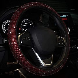 Protector de Volante de Diamante, Cubierta de Volante de Coche, Protector de Volante Antideslizante Brillante para la Mayoría de los Coches (diamante rojo)