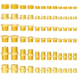 GASHER Brass Pipe Fittings Assortment Kit, Hex Nipple,Reducer Bushing,Reducing Hex Coupling,Hex Heand Plug,End Cap and Socket Plug(72Pcs)